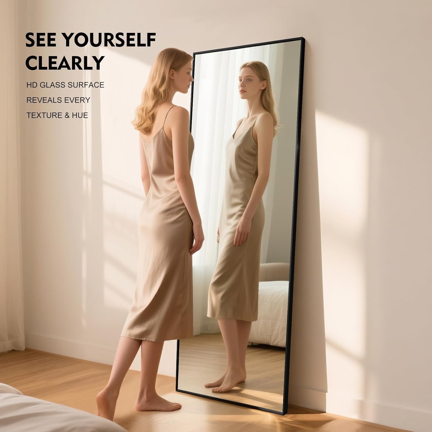 Large Full Length Mirror 165x60cm Wall Leaning, Shatterproof Glass Frame