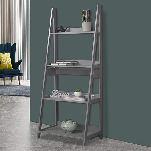 Modern Grey 4-Tier Ladder Shelf Unit – Tall Display Storage Rack for Home