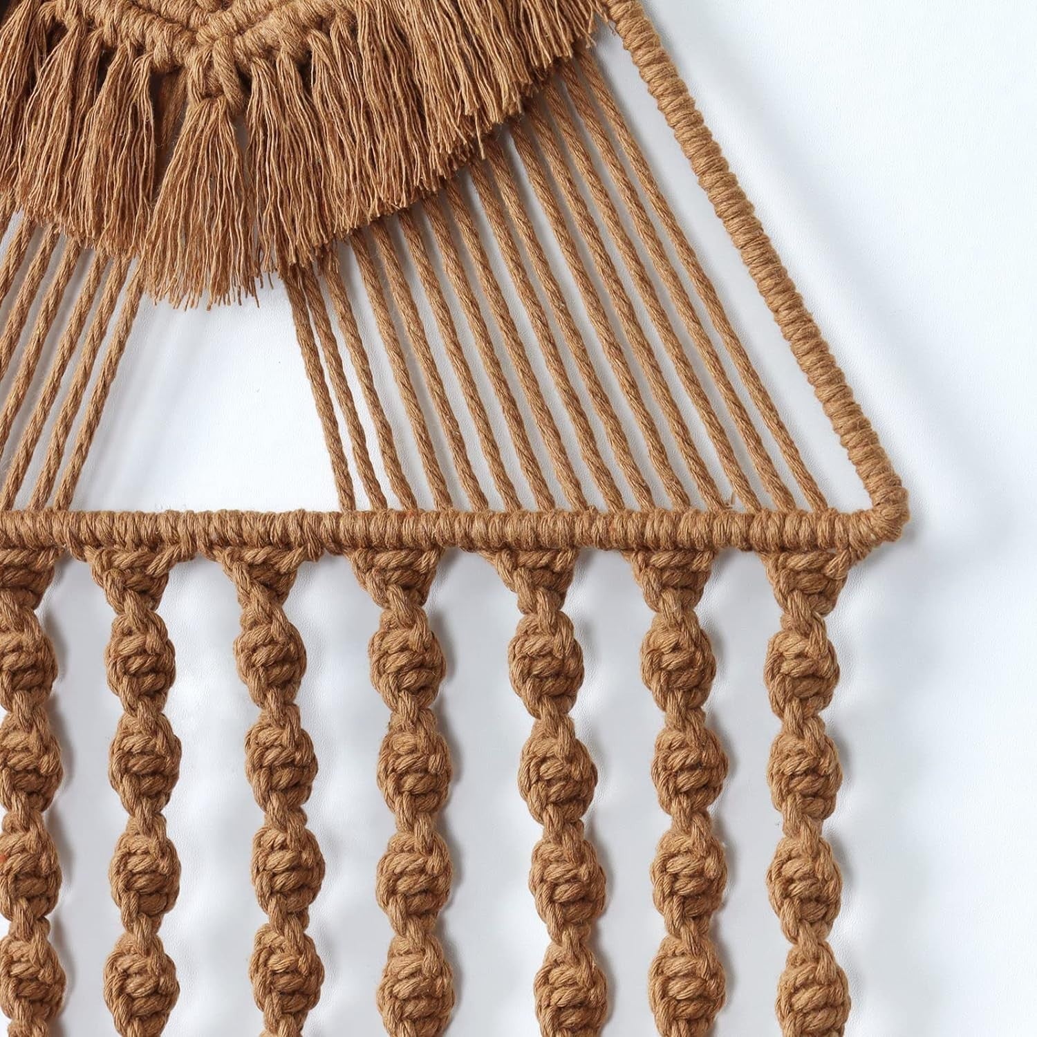 Brown Triangle Macrame Wall Hanging Boho Tassel Decor 70cm