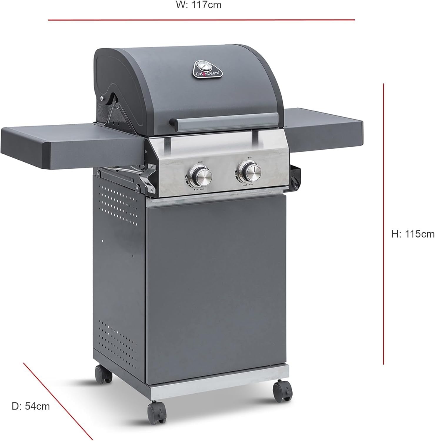 Hybrid 2 Burner Gas & Charcoal BBQ Grill Freestanding with Griddle & Wheels