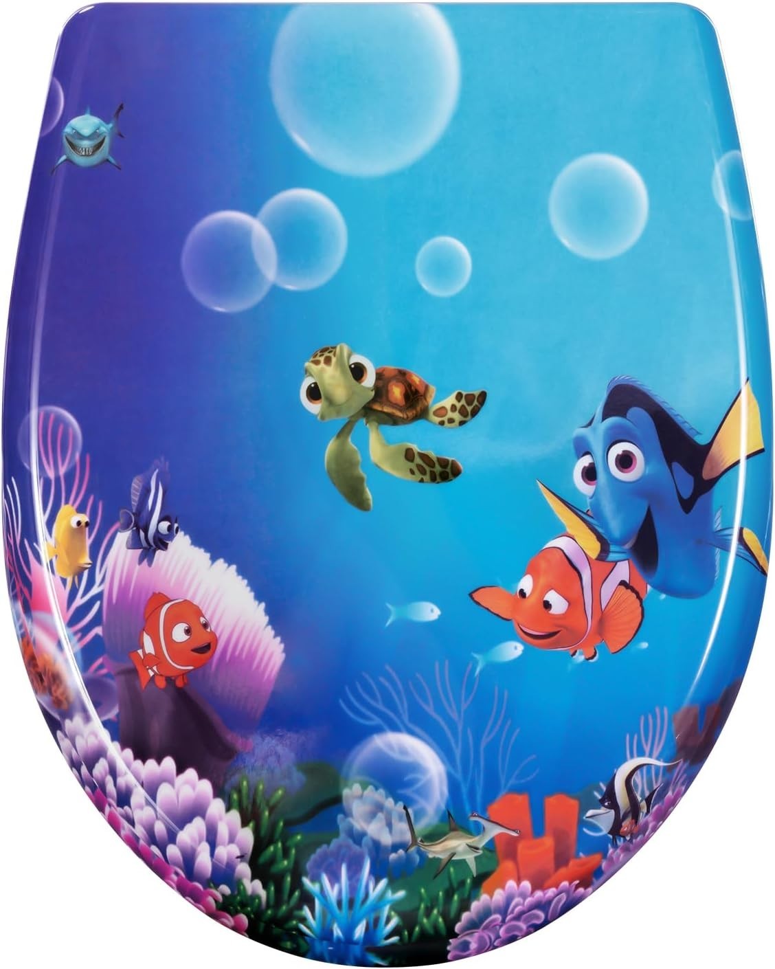 Soft Close Toilet Seat Quick Release O-Shape Duroplast Ocean Fish 45x37cm