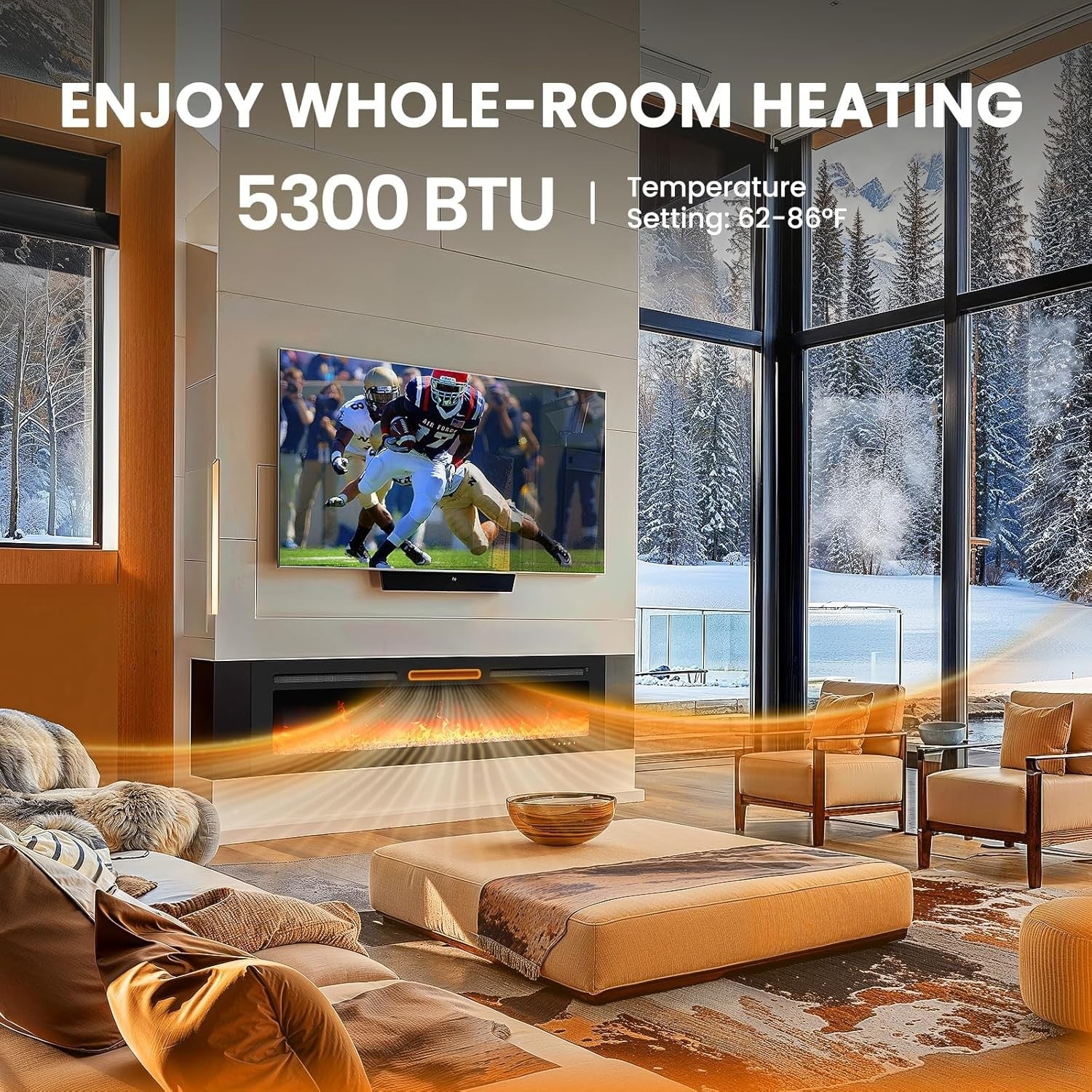 50" Wall Mounted Electric Fireplace Heater LED Remote App Control Slim