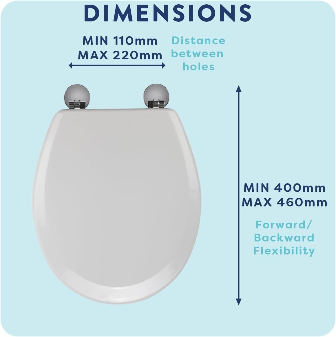 Como White Wooden Toilet Seat Oval Adjustable Hinges Antibacterial Chrome