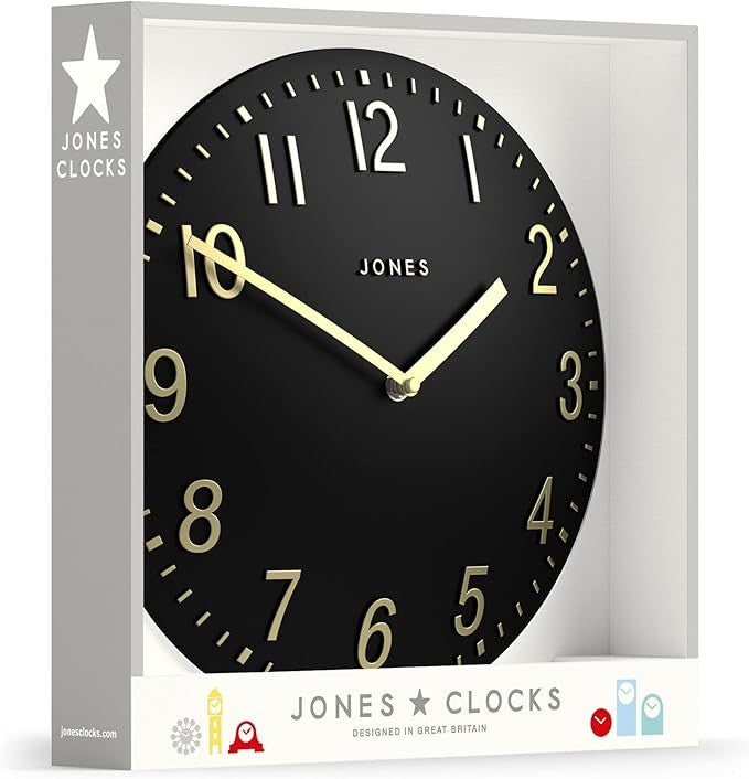 30cm Black & Gold Wall Clock Modern Convex Silent Stylish Home Decor