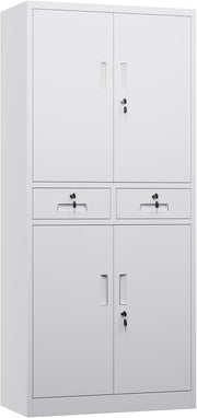 White Metal Storage Cabinet 4 Door 2 Drawer Lockable Steel Cupboard Office 180cm