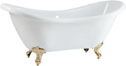 White Double Ended Freestanding Slipper Bath 1750x730mm Brass Claw Feet