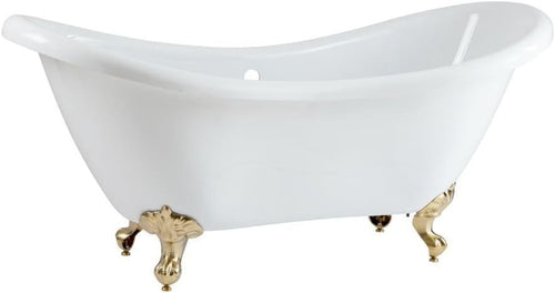 White Double Ended Freestanding Slipper Bath 1750x730mm Brass Claw Feet
