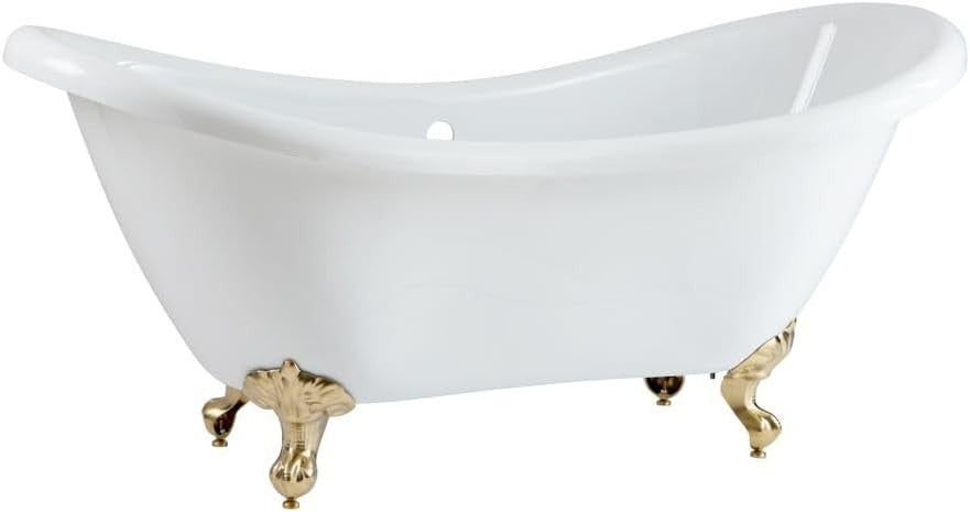 White Double Ended Freestanding Slipper Bath 1750x730mm Brass Claw Feet