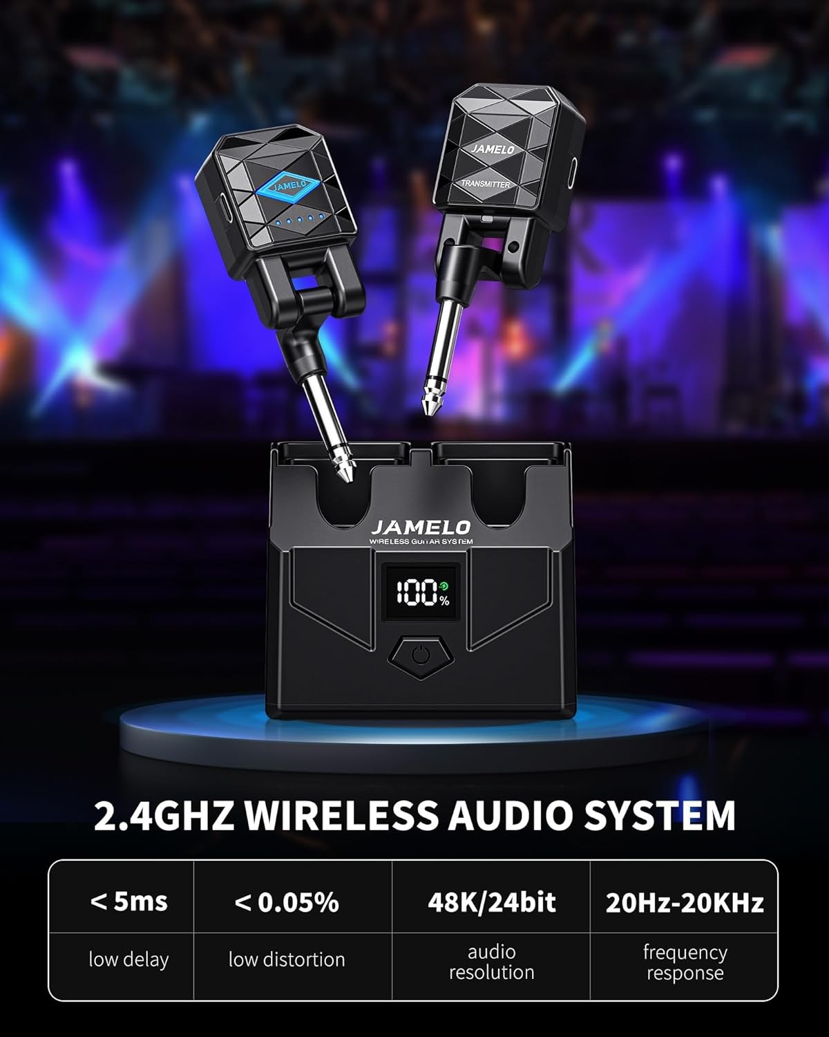 Wireless Guitar System 4 Channels 15H Playtime Rechargeable