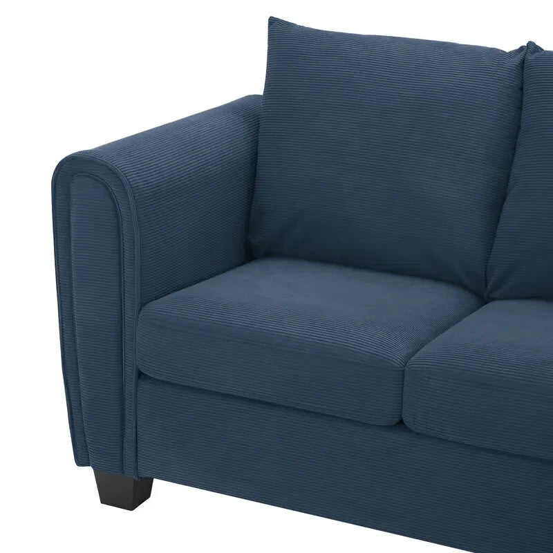 Blue Cord 3 Seater Sofa With Chaise Reversible Cushions Deep Seat UK Made
