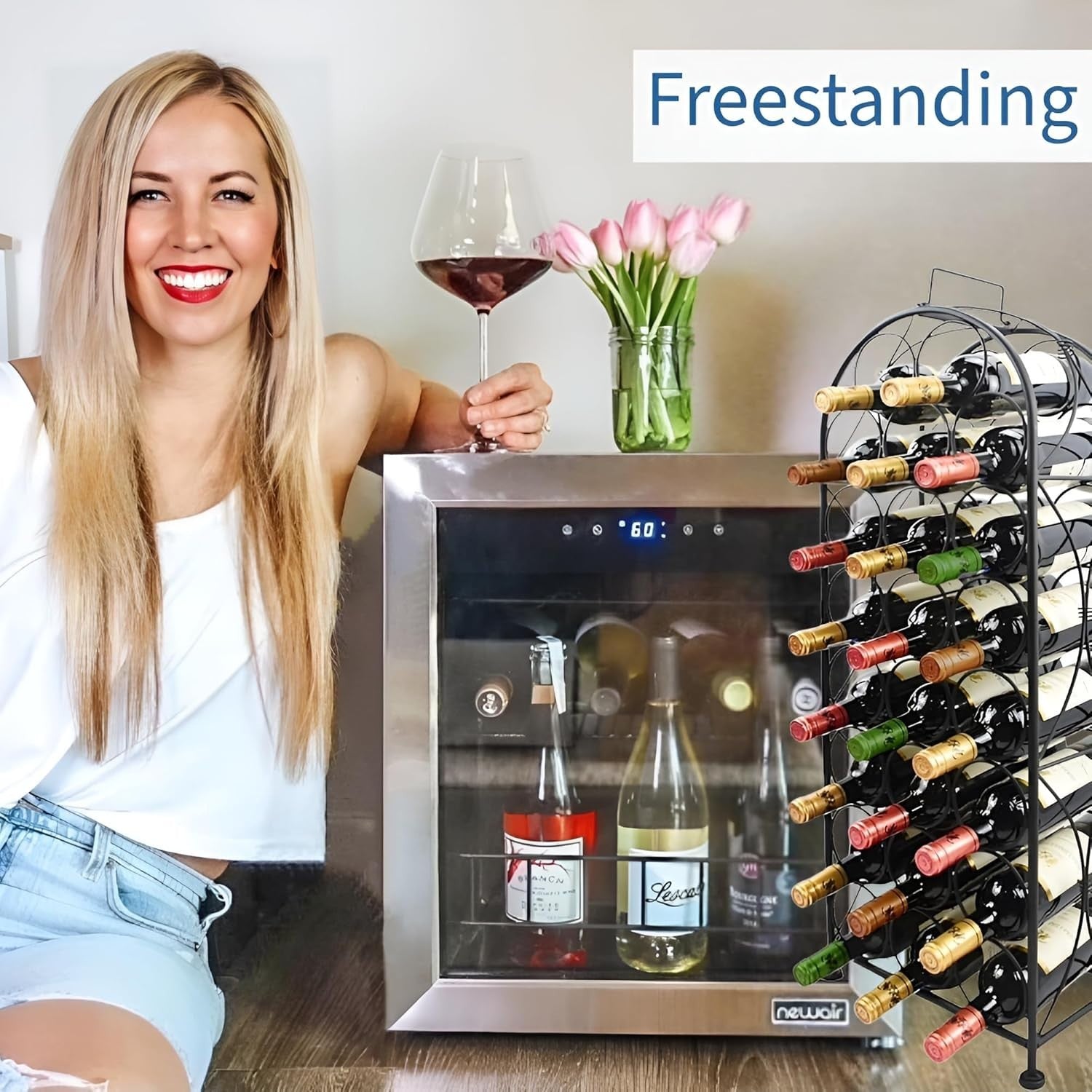23 Bottle Wine Rack Free Standing Metal Storage Shelf Tall Slim Floor Display