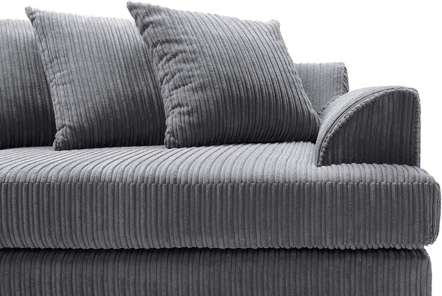 Modern 5-Seater Jumbo Cord Modular Corner Sofa Grey L-Shaped Couch