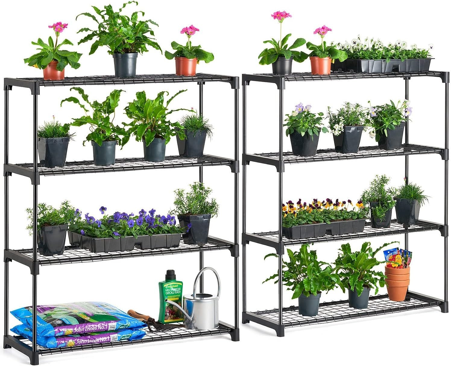 Double 4 Tier Metal Garden Shelving Rack Plant Stand Rust Resistant 107x90x30cm