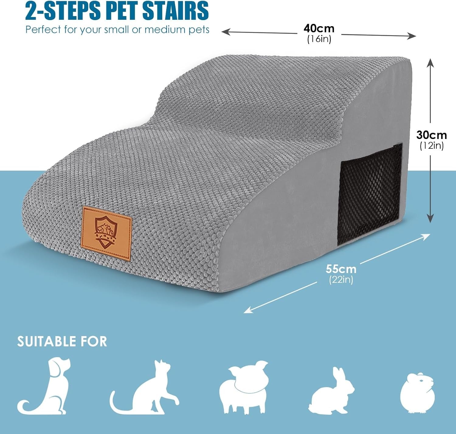 2‑Step Foam Dog Stairs & Ramp for Bed Sofa – Non‑Slip Washable Pet Steps