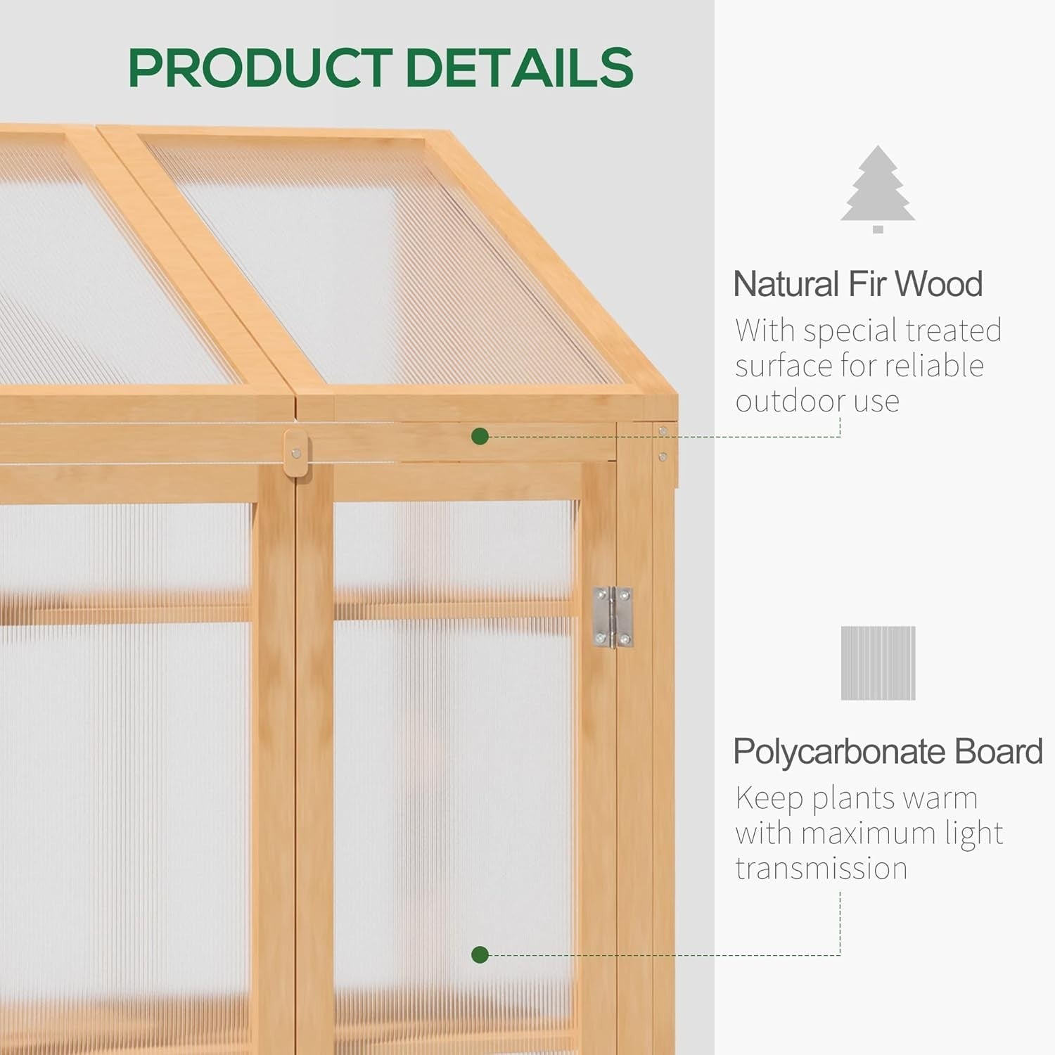 Wooden Cold Frame Greenhouse Double Door Polycarbonate Top Cover 120cm