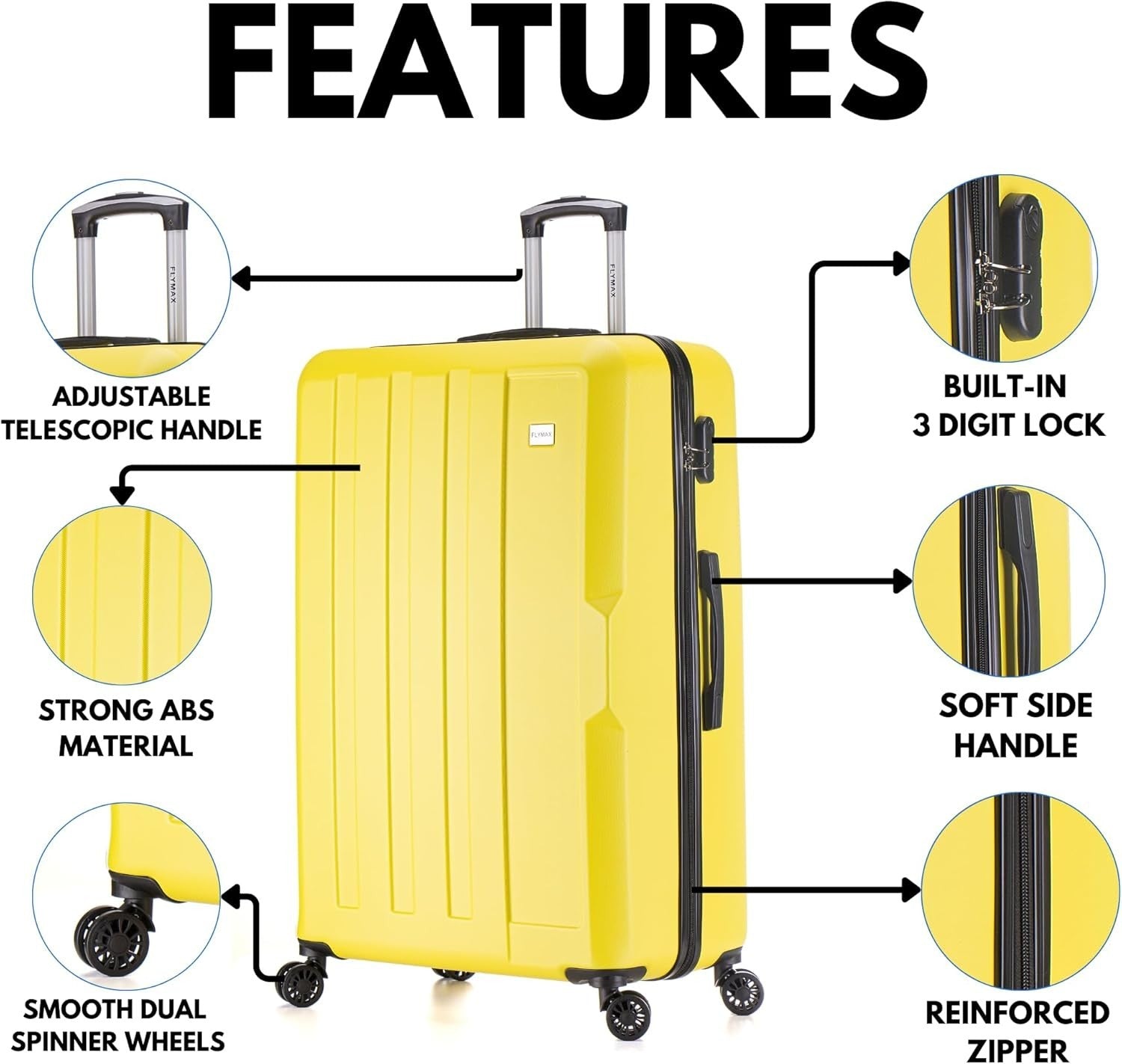 Cabin Size Travel Case 55x35x20 Ultra Light ABS Spinner Luggage 35L