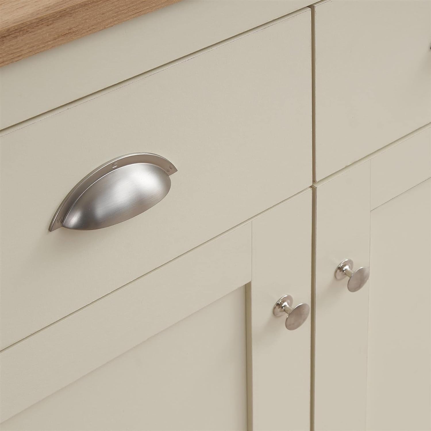 Compact Cream Oak Sideboard 2 Doors 2 Drawers Storage Cabinet Modern Wood