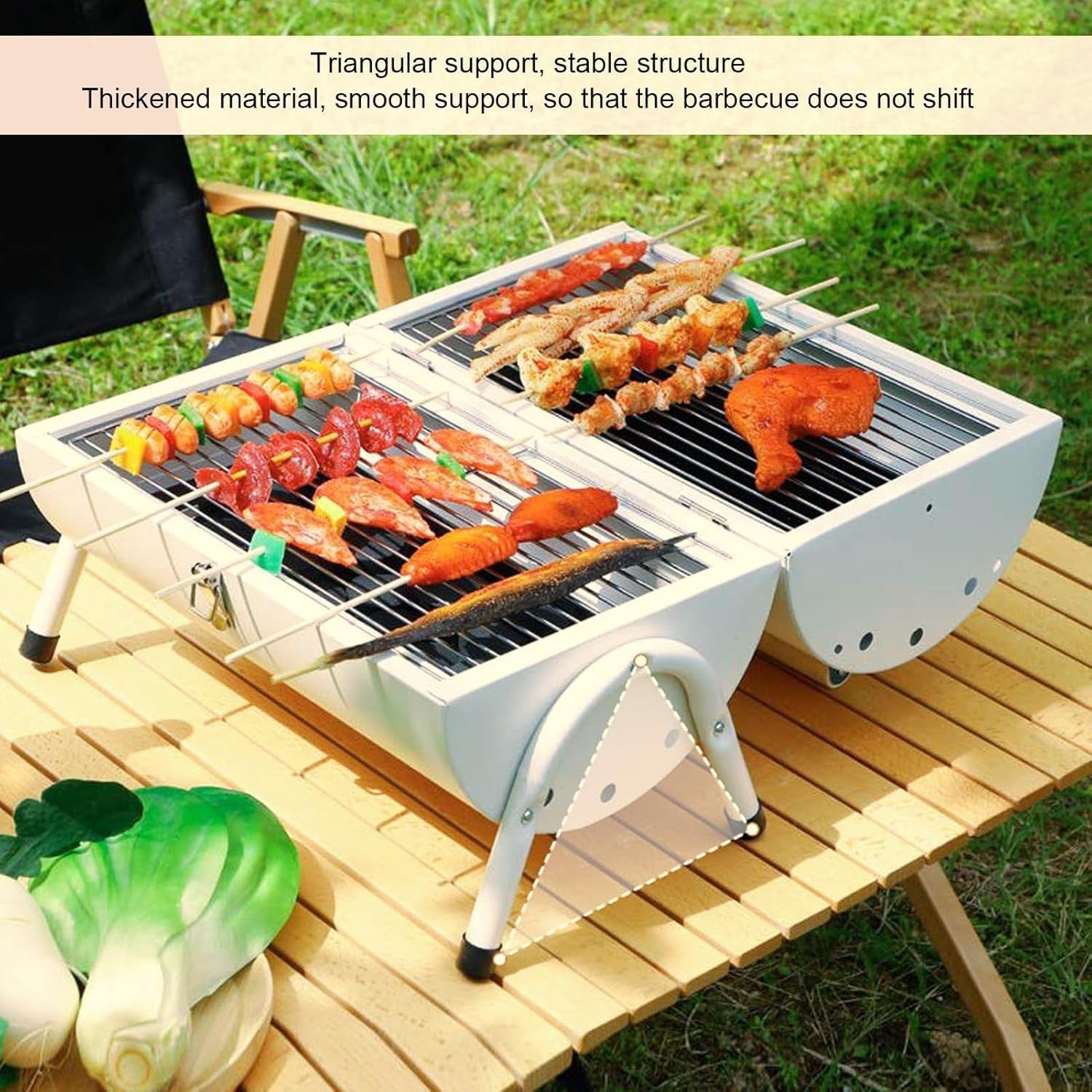 Portable Barrel Charcoal BBQ Grill with Chimney Vent, Folding Legs