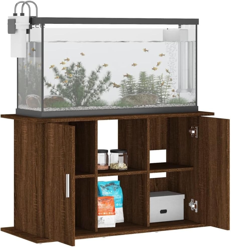 Fish Tank Cabinet Stand Brown Oak Storage Shelf Modern 121x41x58cm