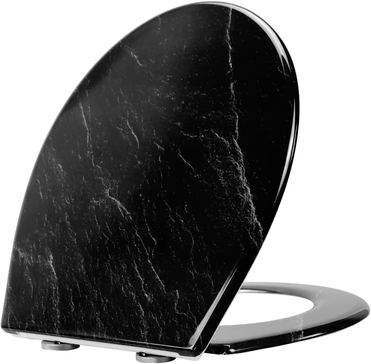 Black Marble Toilet Seat Soft Close Duroplast Quick Release Top Fix 45x37cm
