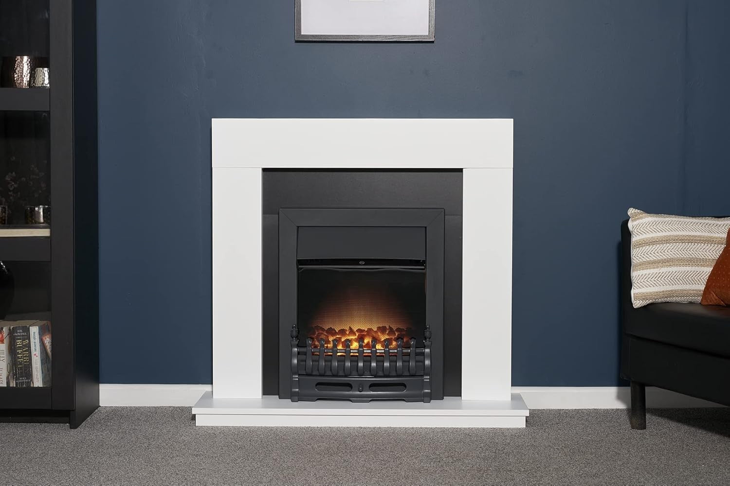 39" White & Black Electric Fireplace Freestanding Heater 1-2kW LED Flame