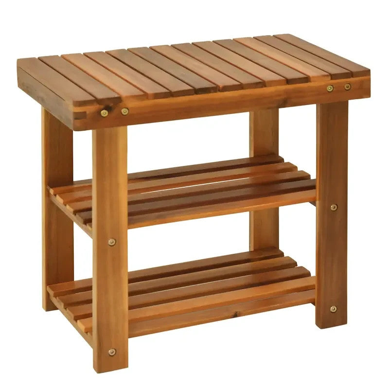 Teak Acacia Wood Shoe Bench 3-Tier Storage Rack for Entryway & Hallway