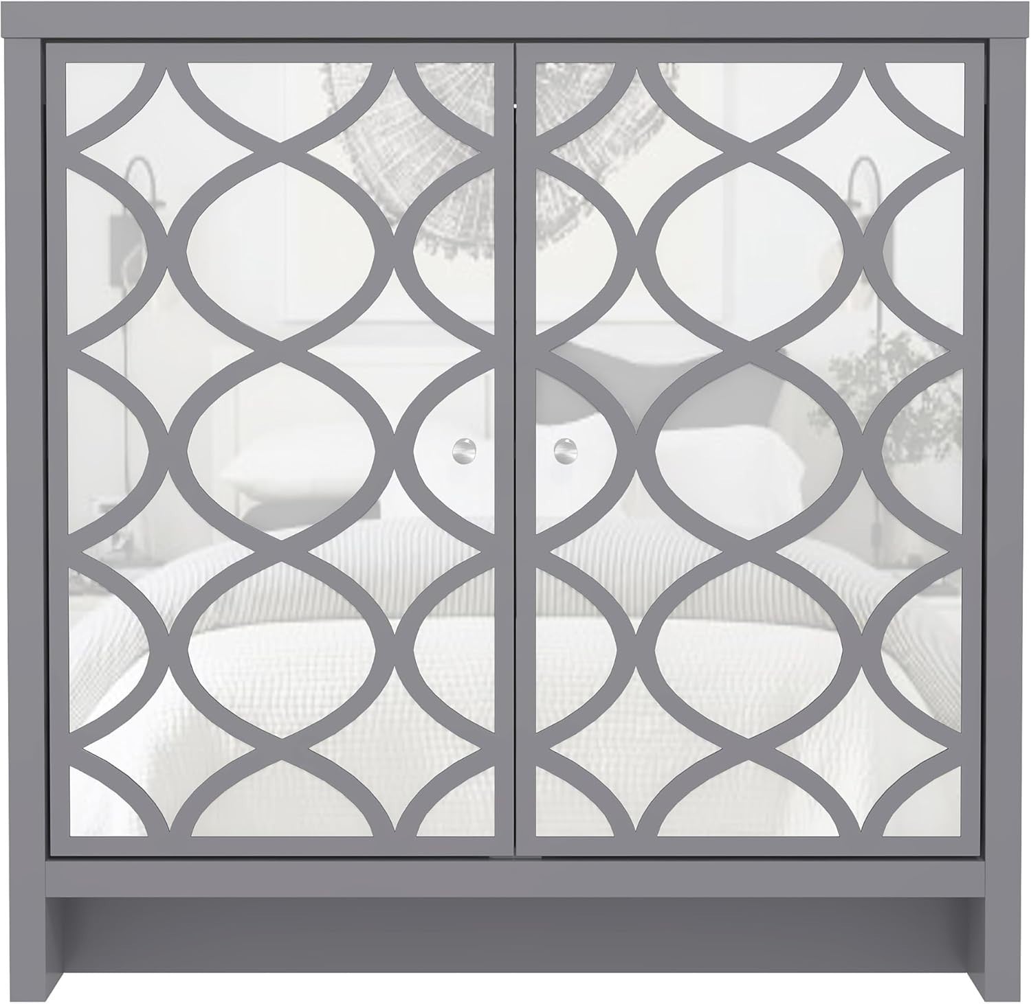 Grey Mirrored Sideboard Cabinet 2 Door Storage Unit for Hallway Living