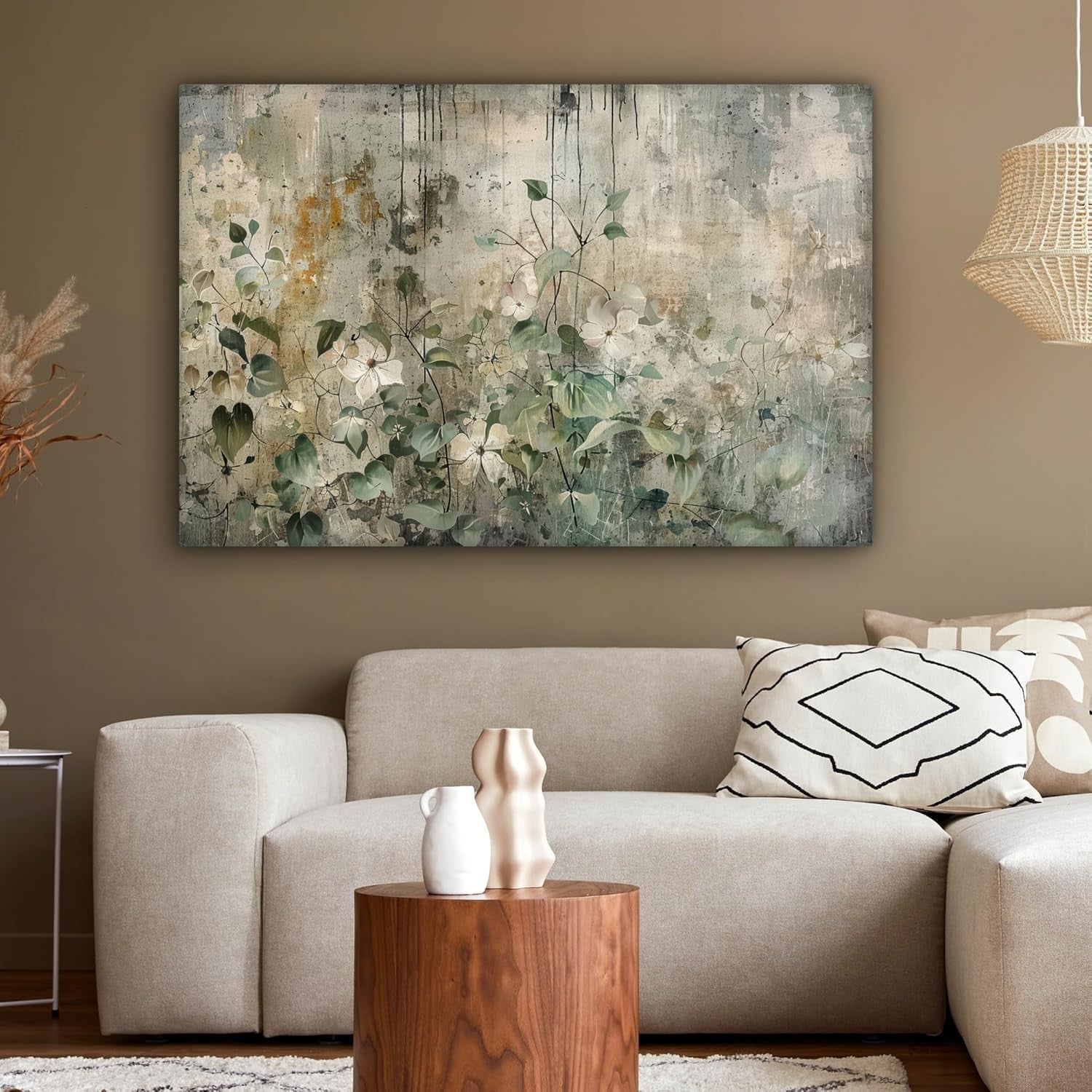 Large Abstract Floral Canvas Wall Art 47"x31" Modern Home Decor
