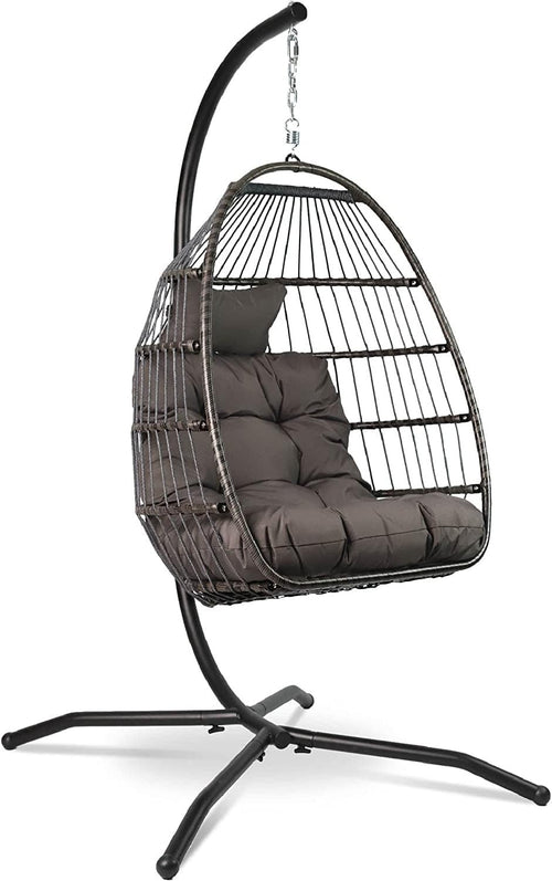 Foldable Hanging Egg Chair with Cushion for Indoor Outdoor Relaxation 150kg