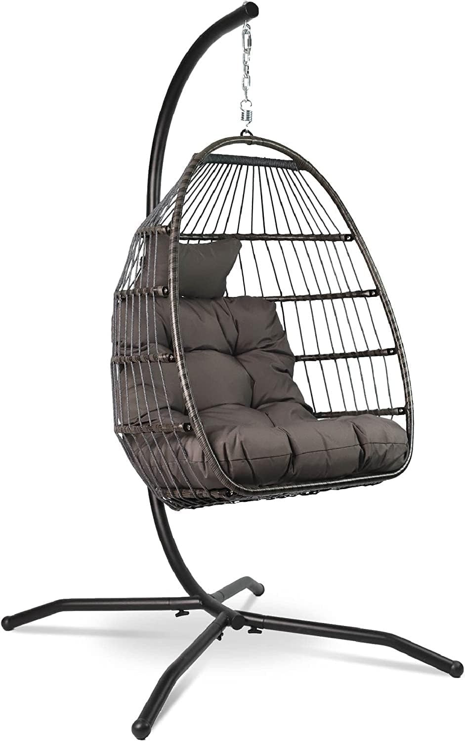 Foldable Hanging Egg Chair with Cushion for Indoor Outdoor Relaxation 150kg