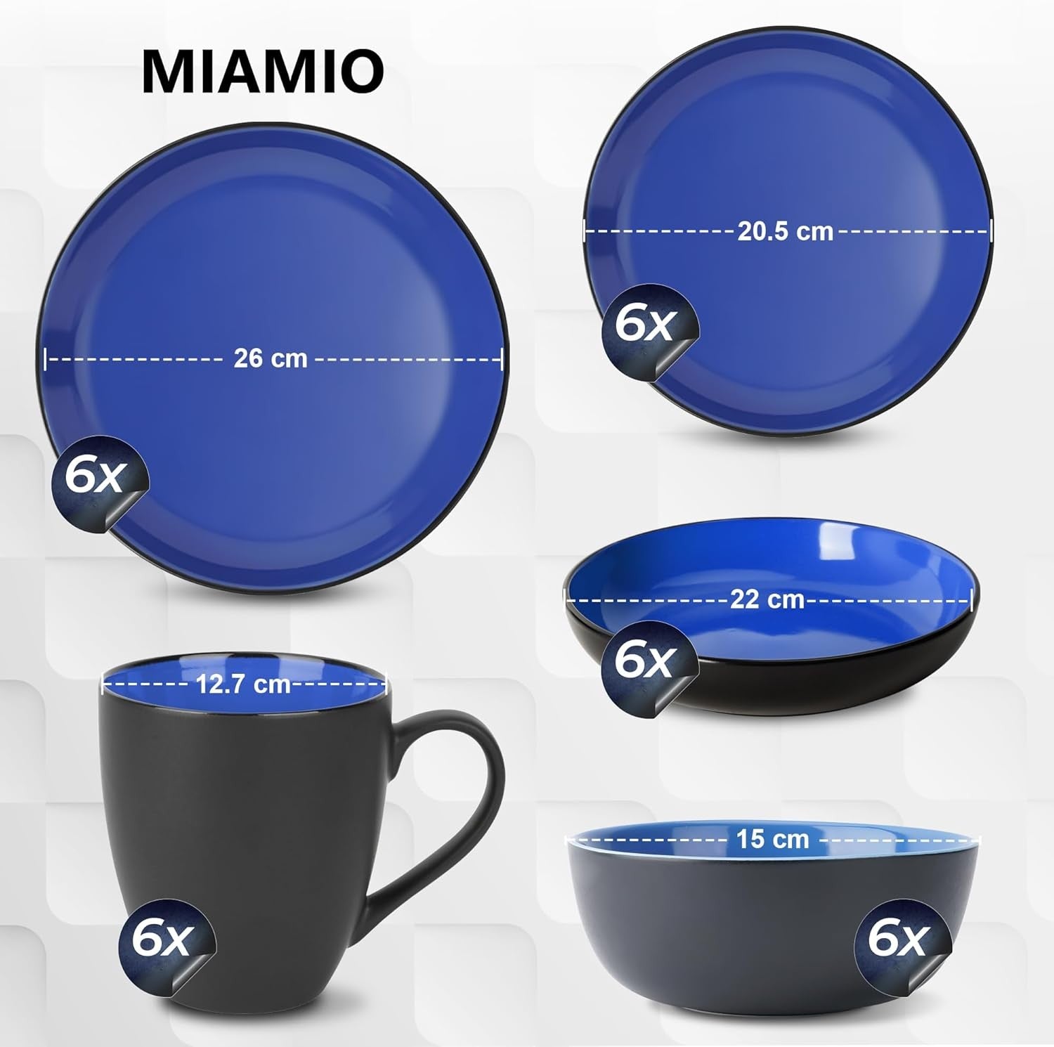 30pc Dinnerware Set Plates Bowls Mugs Service for 6 Modern Blue
