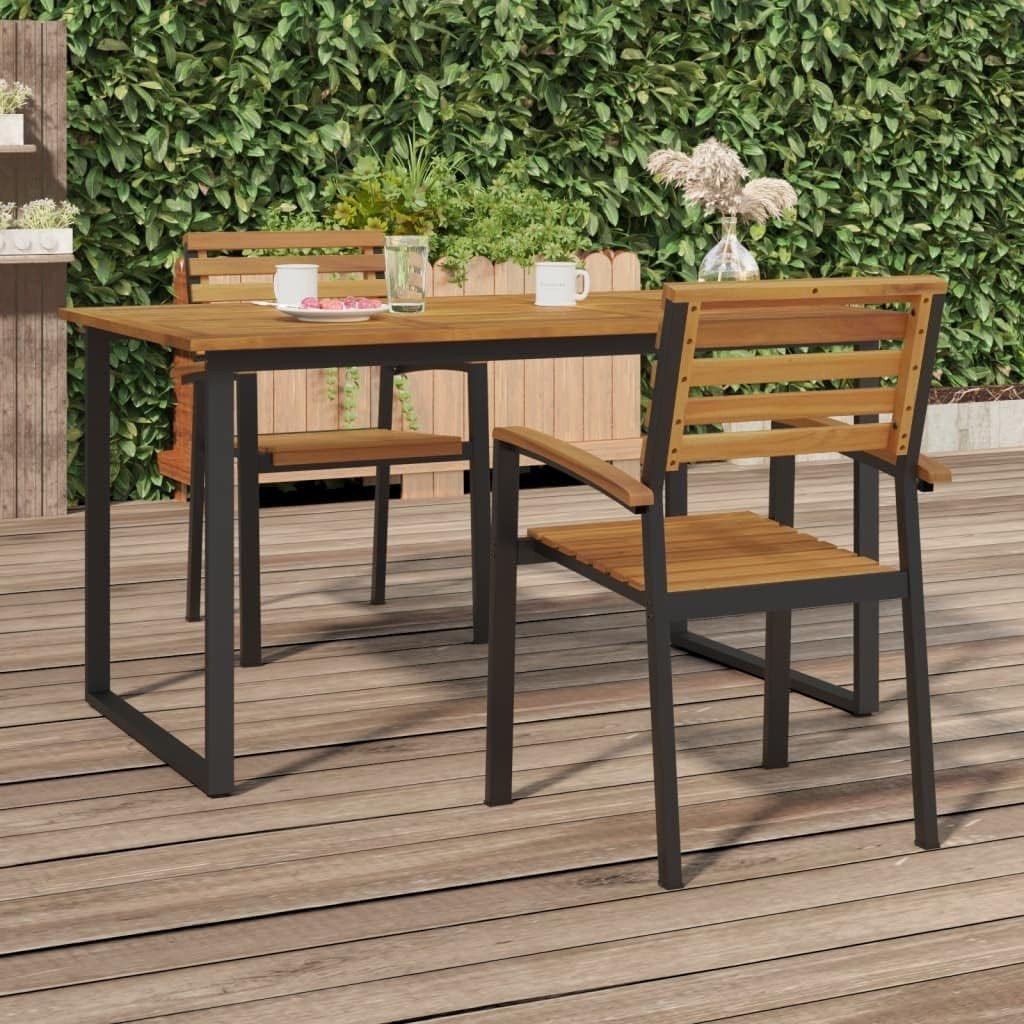 2 Pack Acacia Wood Stackable Patio Chairs Metal Frame Outdoor Armchairs