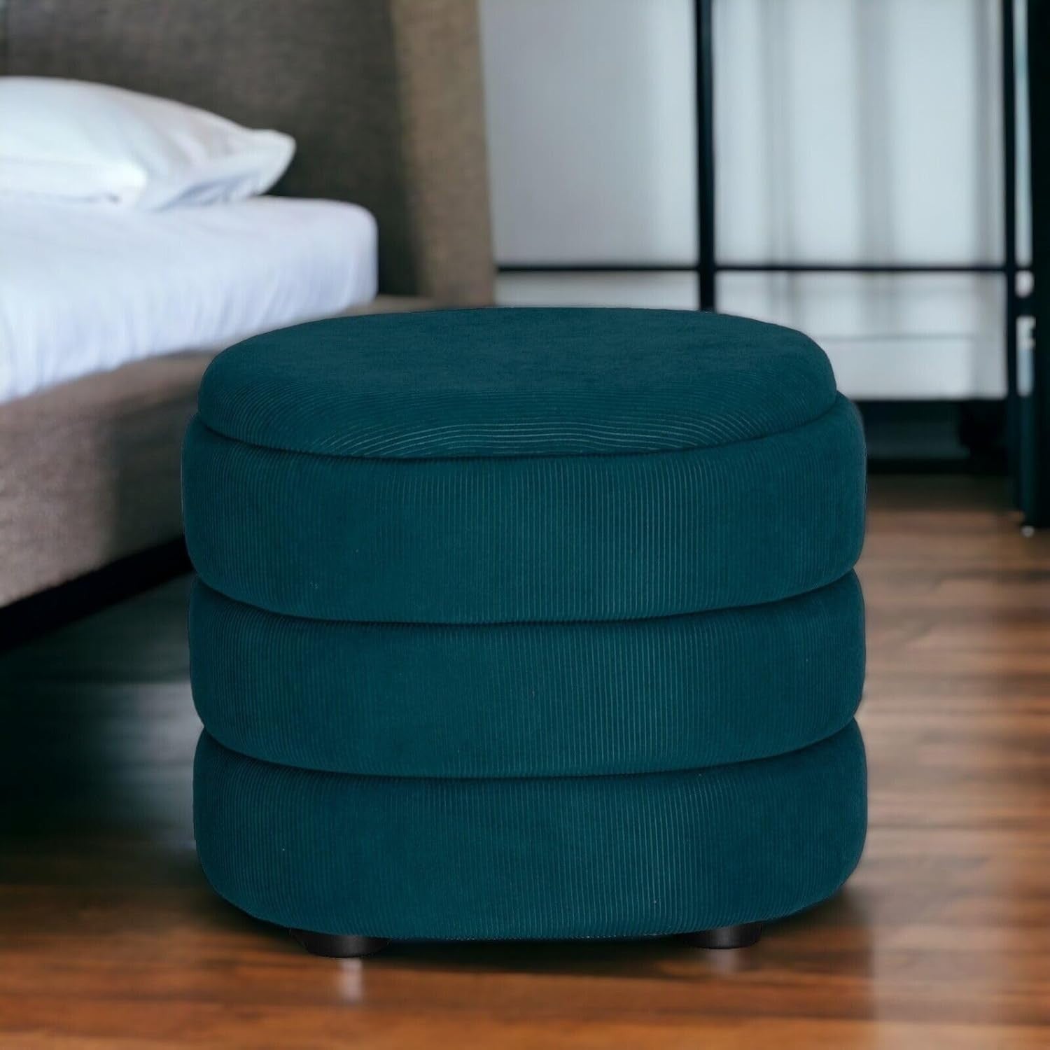 Teal Blue Velvet Oval Storage Ottoman Stool Modern Pouffe Vanity Seat