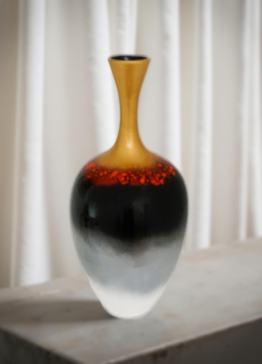 Luxury Gradient Ceramic Vase 45cm Gold Ombre Narrow Neck Home Decor