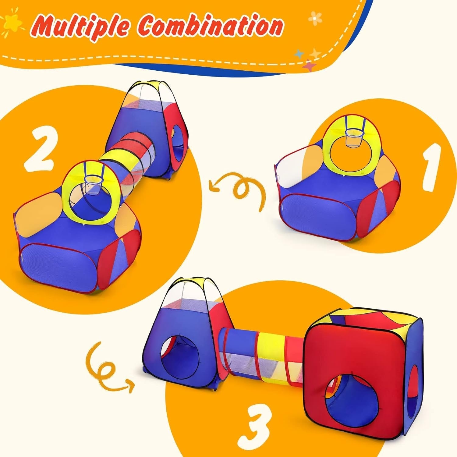 Kids 5in1 Pop Up Play Tent Tunnel & Ball Pit Indoor Outdoor
