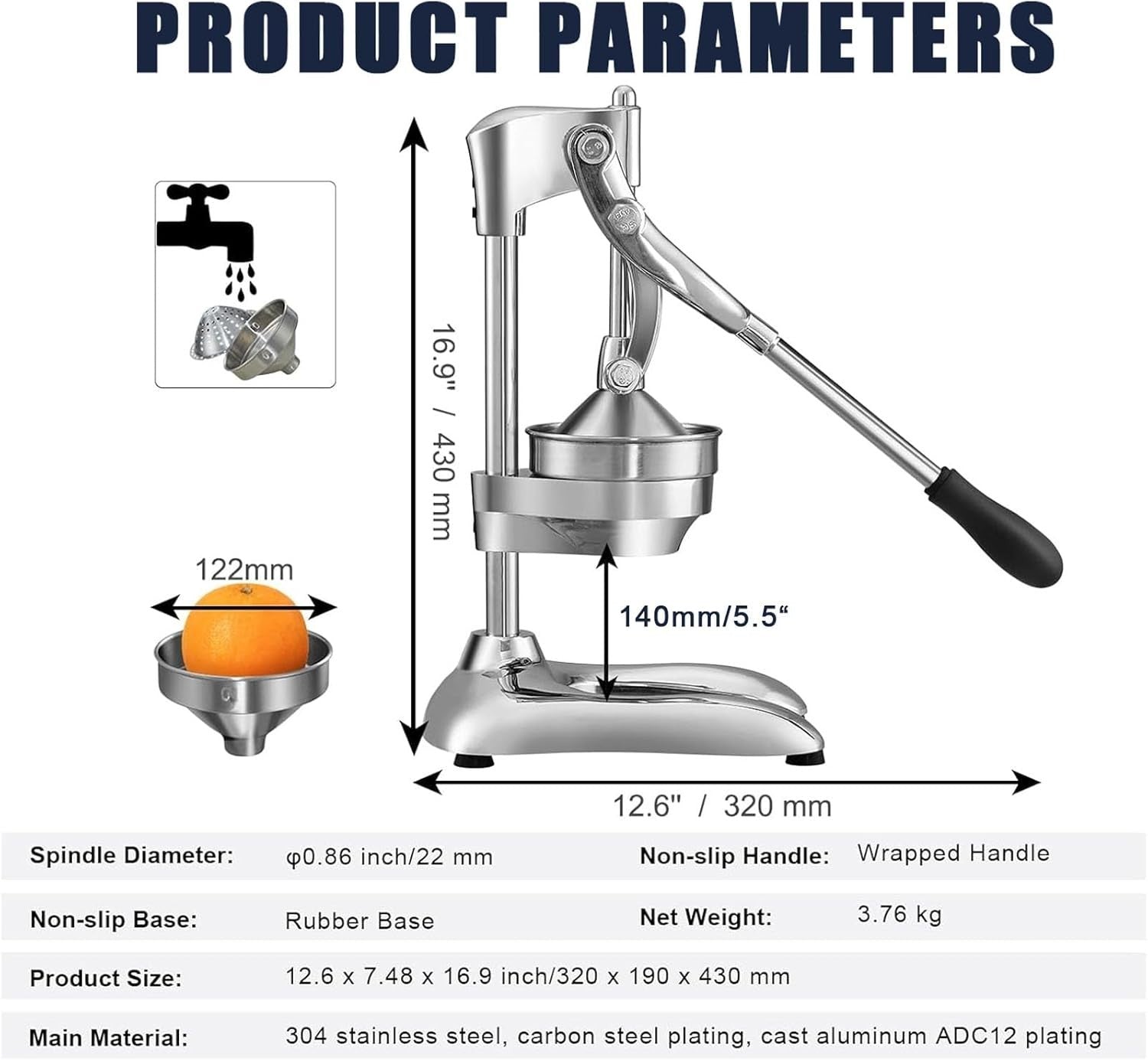 Manual Citrus Juicer Hand Press Stainless Steel Orange Lemon Pomegranate