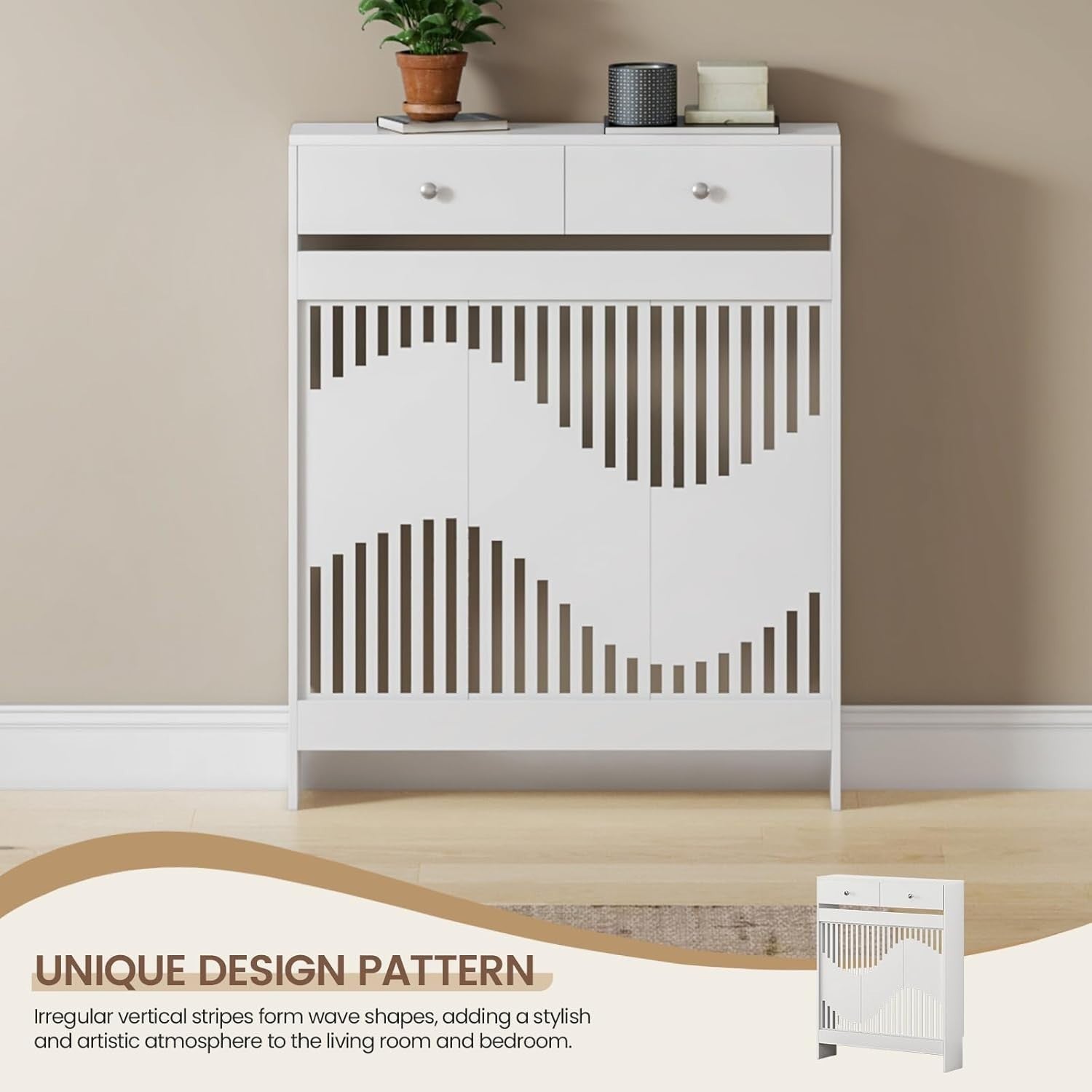 White Radiator Cover Cabinet with Drawers Modern MDF Storage Unit