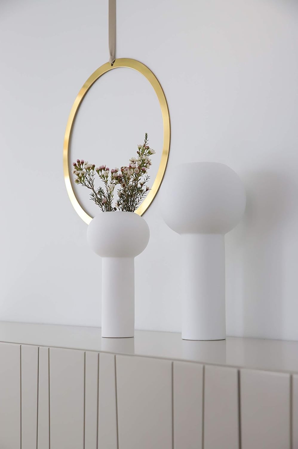 White Ceramic Pillar Vase 24cm Modern Minimalist Table Home Decor