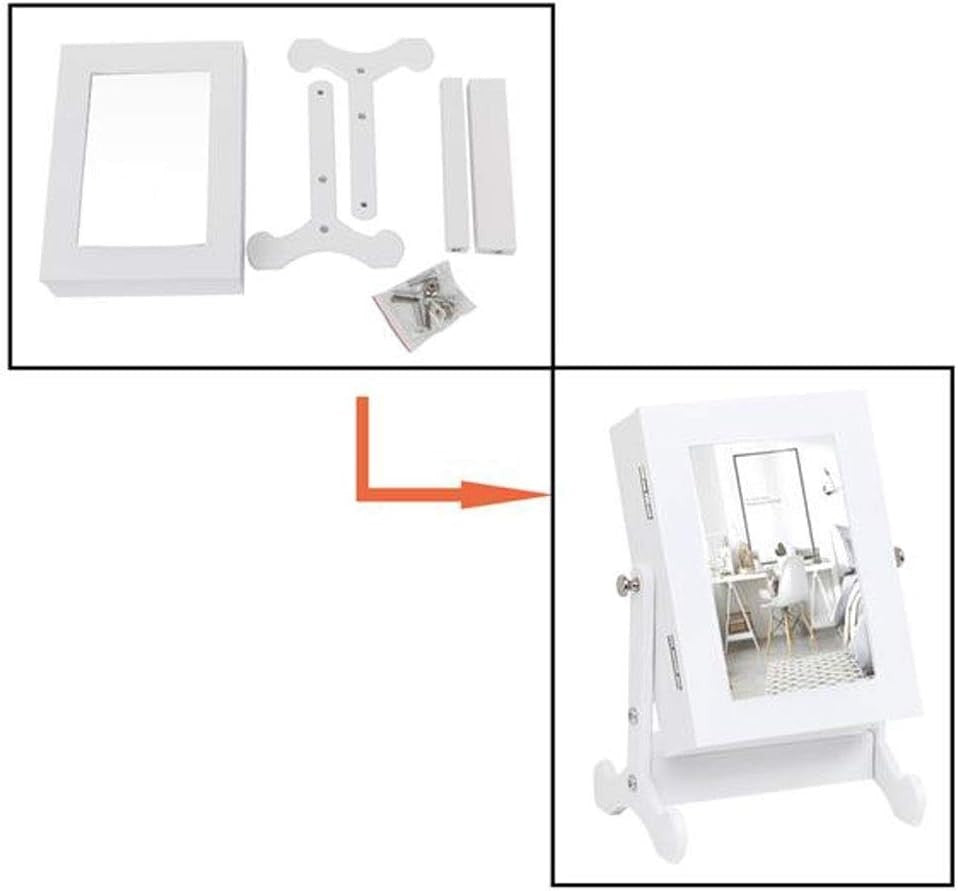 White Desktop Vanity Mirror Jewellery Cabinet Organizer Portable Storage
