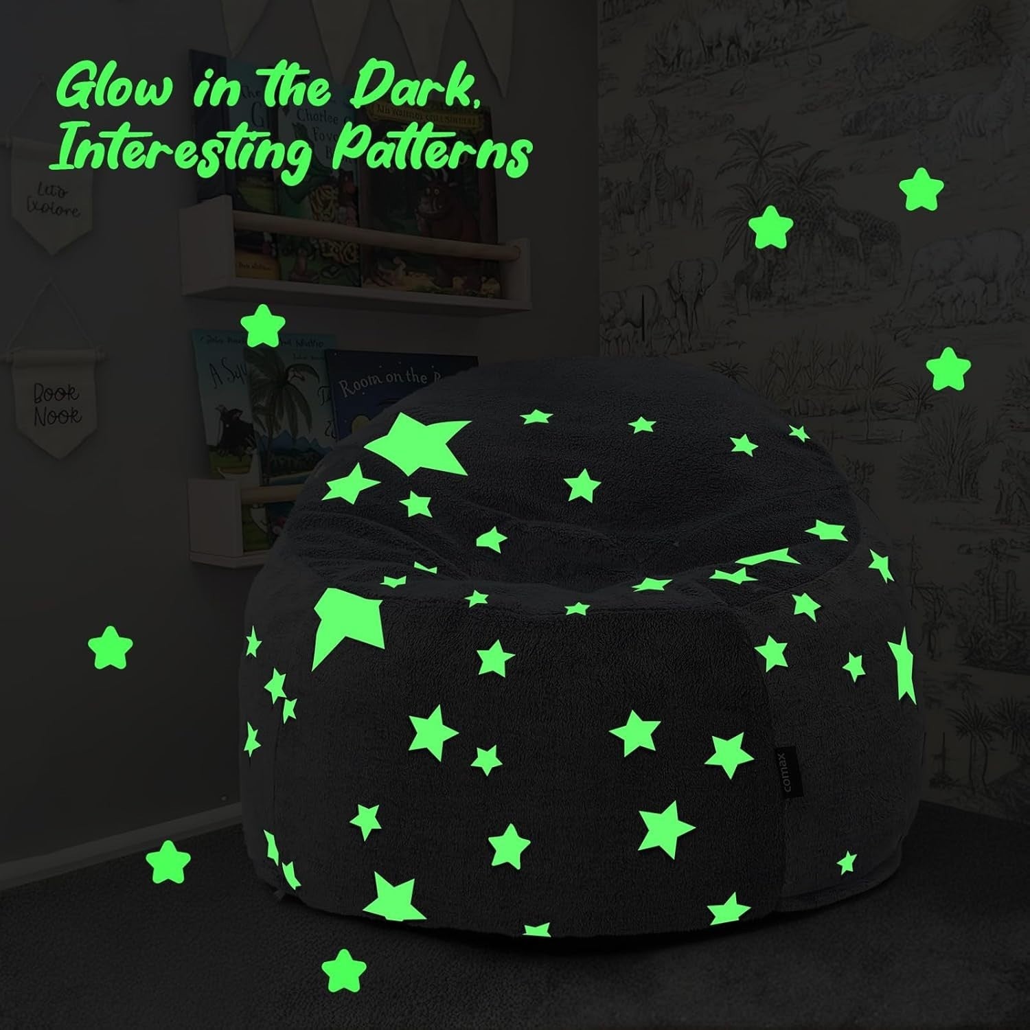 Kids Bean Bag Chair - Glow in the Dark, Soft, Comfortable, 70x70x52cm