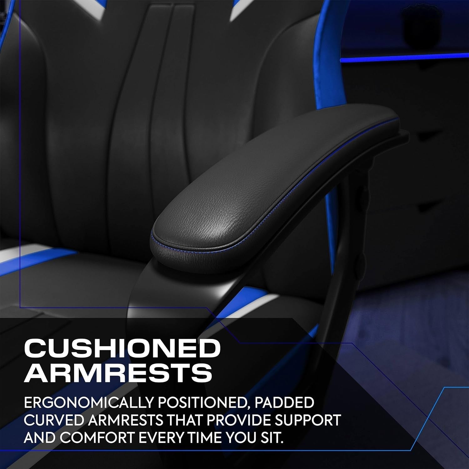 Ergonomic Gaming Chair High Back Wide Seat Blue