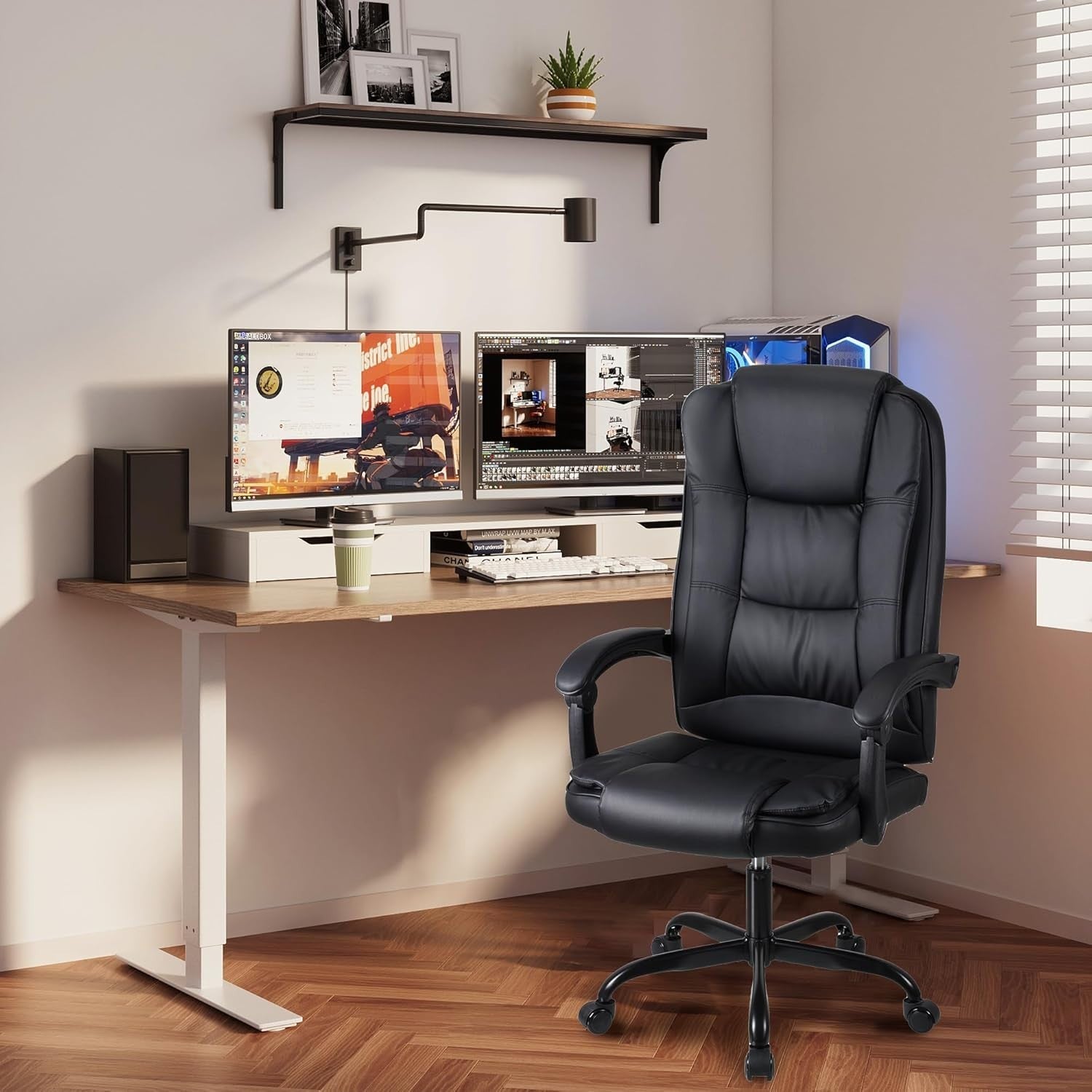 Executive Office Chair Swivel Recliner Ergonomic Headrest Faux Leather Black
