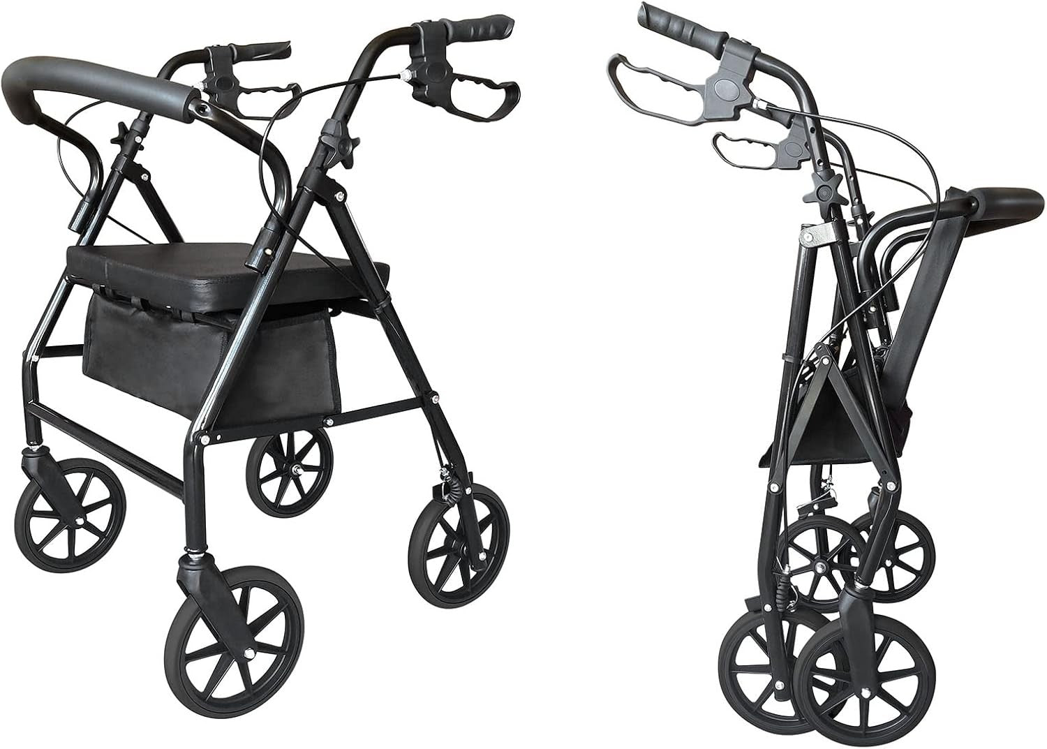 4 Wheel Rollator Walker Lightweight Folding Mobility Aid with Seat Brakes