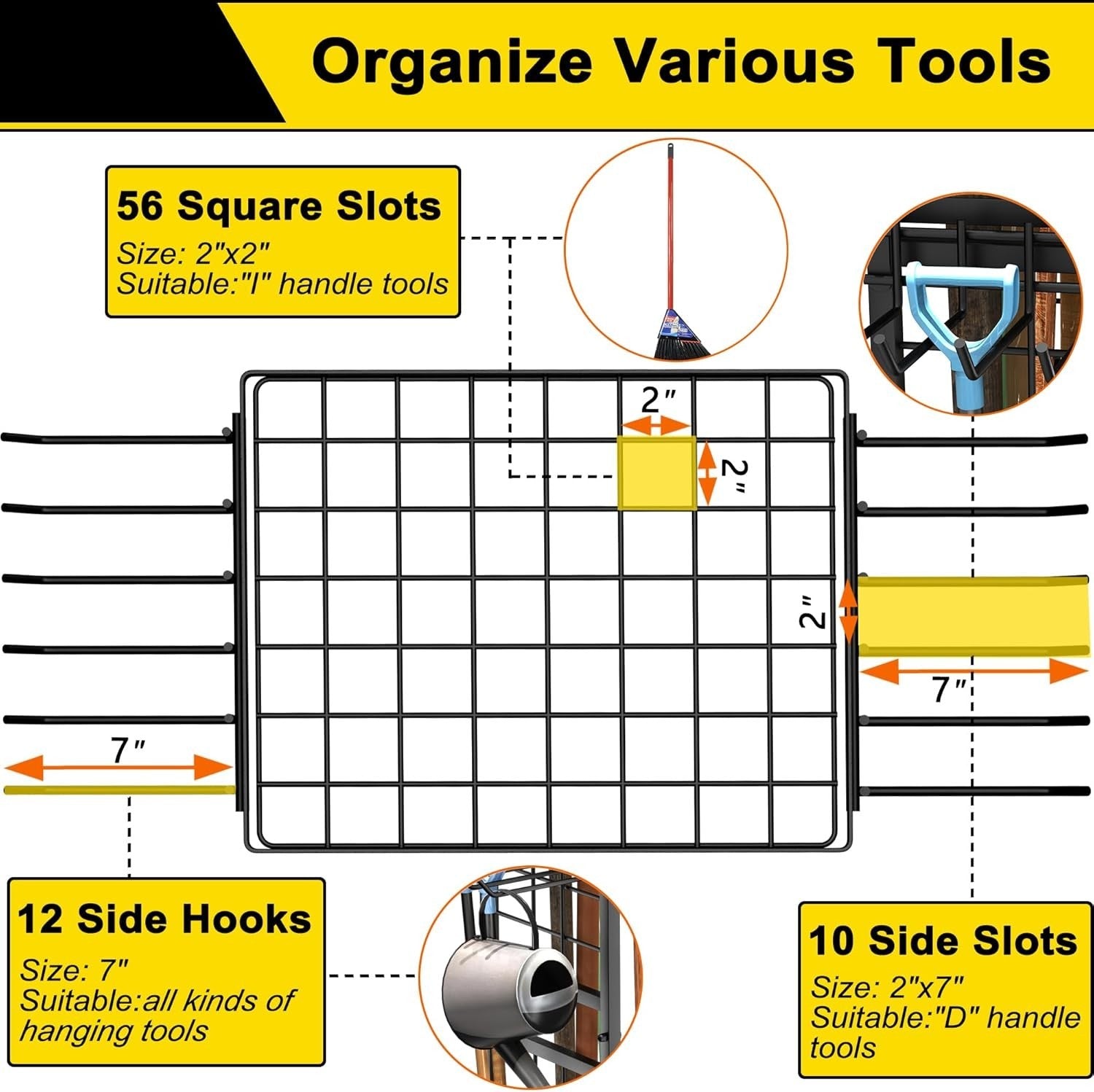3-Tier Garden Tool Rack Metal Shed Storage Organizer Heavy Duty Black