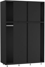 6-Door Black Sliding Wardrobe with Adjustable Feet & Spacious Bedroom Storage