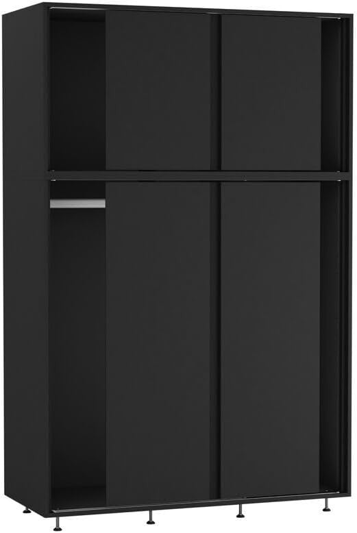 6-Door Black Sliding Wardrobe with Adjustable Feet & Spacious Bedroom Storage