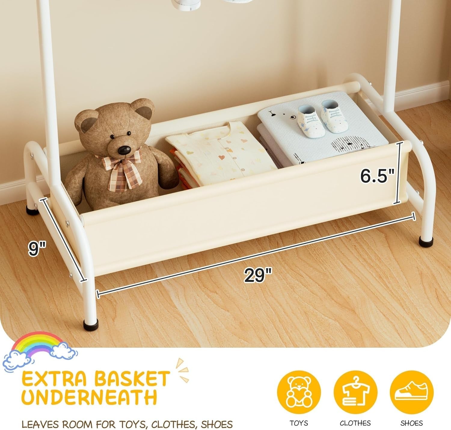 Kids Clothes Rail with Basket Storage Baby Dress Up Rack White