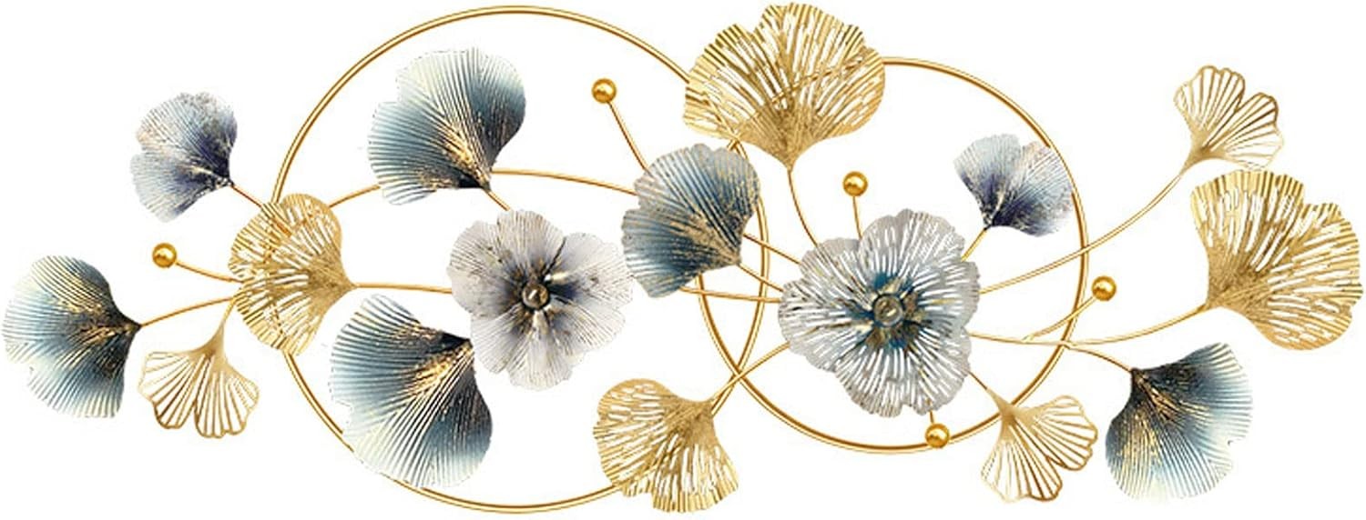 3D Gold Ginkgo Leaf Metal Wall Art 125x52cm Framed Decor