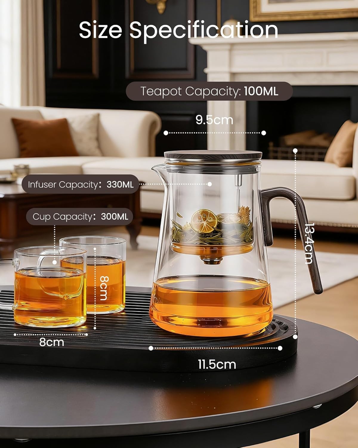 1000ml Magnetic Glass Teapot with Infuser & 2 Cups Loose Leaf Tea Set