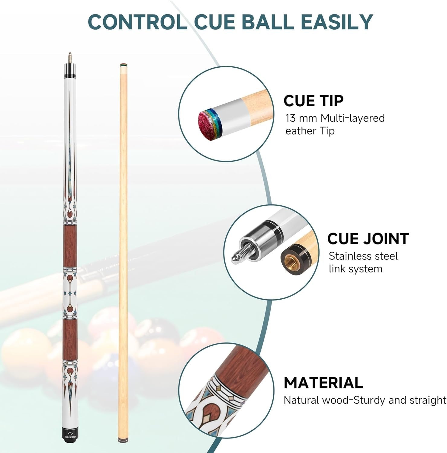 57" Pro Pool Cue Set Low Deviation 13mm Maple 2-Piece 18-21oz
